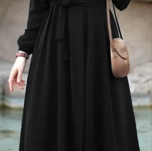 NEW TRENDY SIMPLE Burkha CHUN SLEEVES ABAYA BURQA WITH BELT (WITHOUT SHAWL) Color Black (R226)