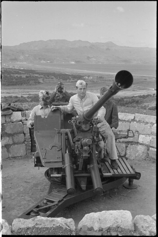 En Crète dans le secteur de Maleme, des artilleurs allemands derrière un canon de 3,7 cm FlaK 36. 3