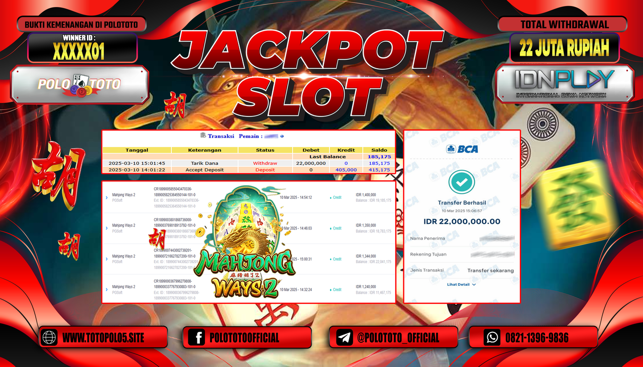 POLOTOTO JACKPOT SLOT MAHJONG WAYS 2 Rp.22.000.000,-