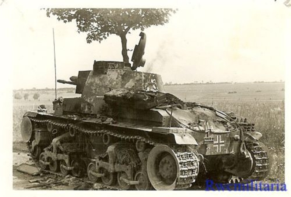 Smouldering KO'd German Pzkw.35(t) Panzer Tank S