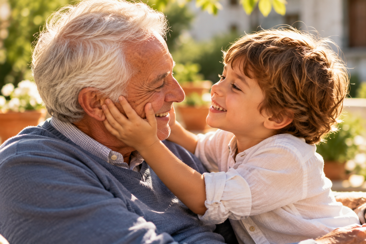Festa dei Nonni 2026, gli auguri più belli per il nonno Festa dei Nonni 2026, nonno e nipote sorridono insieme durante un momento di affetto