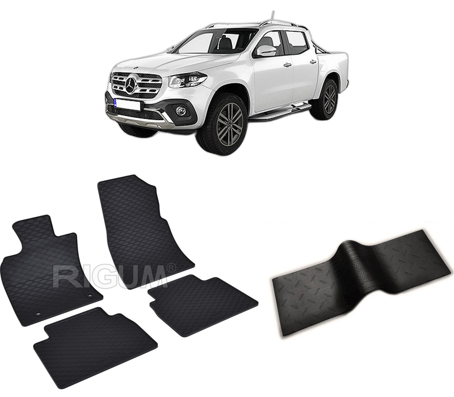 Set covorase auto MERCEDES X-CLASS CLASA X din 01.2016-PREZENT, cu covoras tunel median, CAROSERIE PICK-UP, Presuri cauciuc 100%, compatibil cu autoturismul MERCEDES X-CLASS CLASA X, Rigum