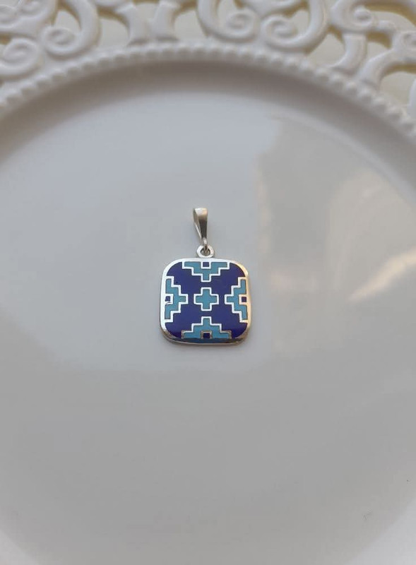 Cloisonné Enamel Pendant Blue Carpet - handmade cloisonne enamel