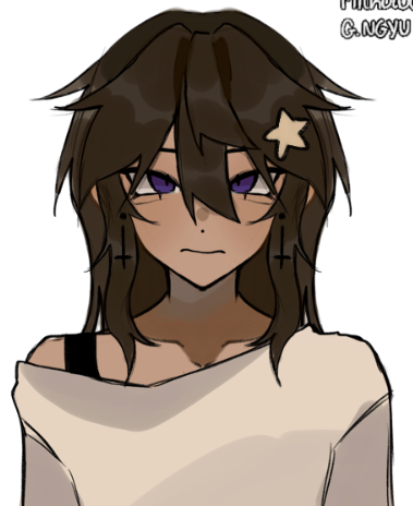 Если что, у ее фиолетовое платье с розовой юбкой