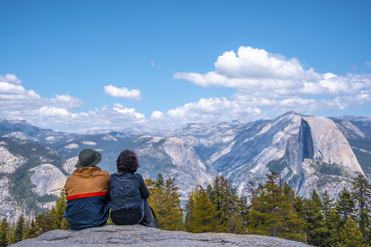 couple hiking yosemite national park california usa