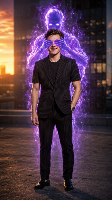 Example result for: Veil of Purple Energy: Supernatural Studio Portrait Prompt