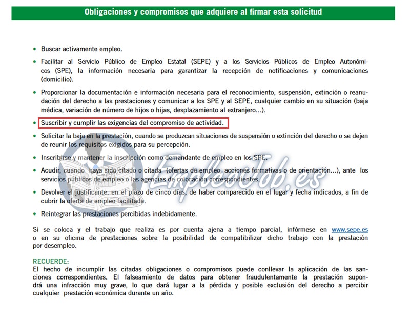 compromiso de actvicidad en la solicitud de prestación por desempleo