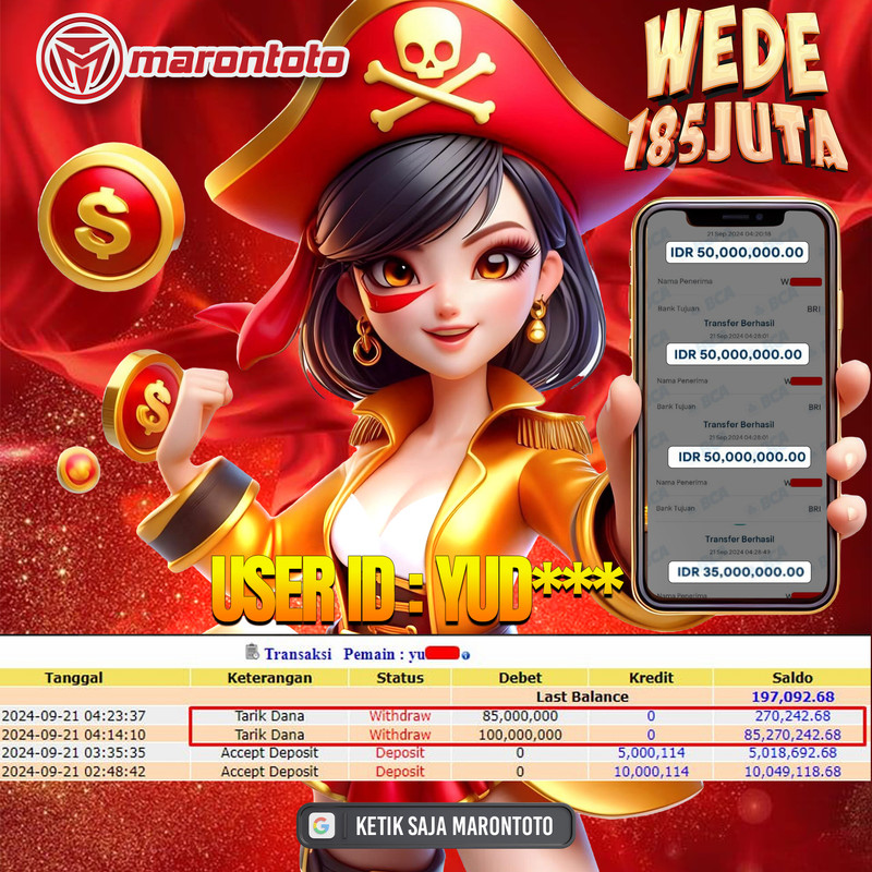 Bukti Kemenangan Member Marontoto Sebesar 185 JUTA