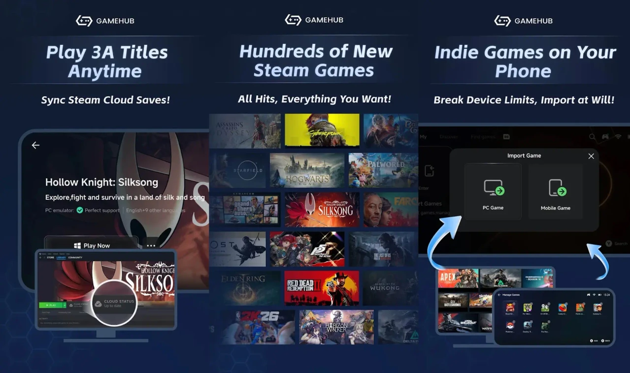 GameHub on Google Play Store showing easy download