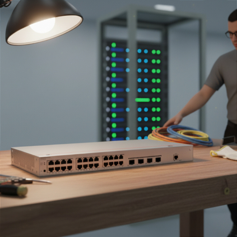 Switch Huawei S310-24T4S vista frontal com 24 portas