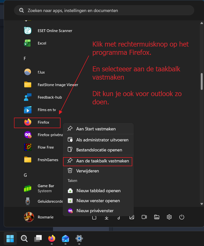Programma aan taakbalk