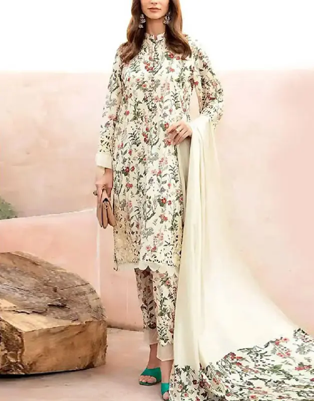 Elegant Embroidered Lawn 3-Pc Suit | Heavy Patches & Printed Chiffon Dupatta
