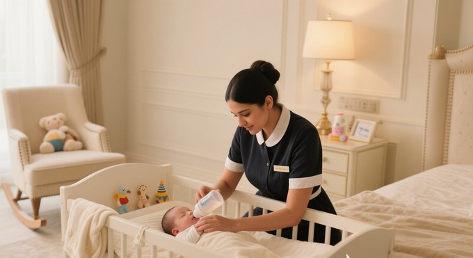 Newborn nanny feeding a baby..