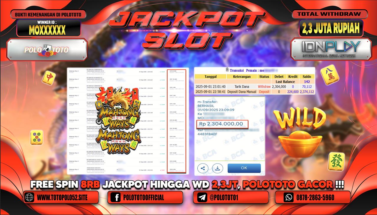 POLOTOTO JACKPOT SLOT MAHJONG WAYS 2 Rp.2.304.000,-