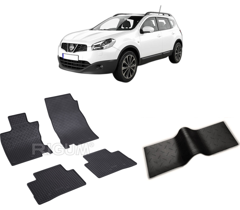 Set covorase auto NISSAN QASHQAI II din 02.2014-05.2021, cu covoras tunel median, CAROSERIE SUV, Presuri cauciuc 100%, compatibil cu autoturismul NISSAN QASHQAI II, Rigum
