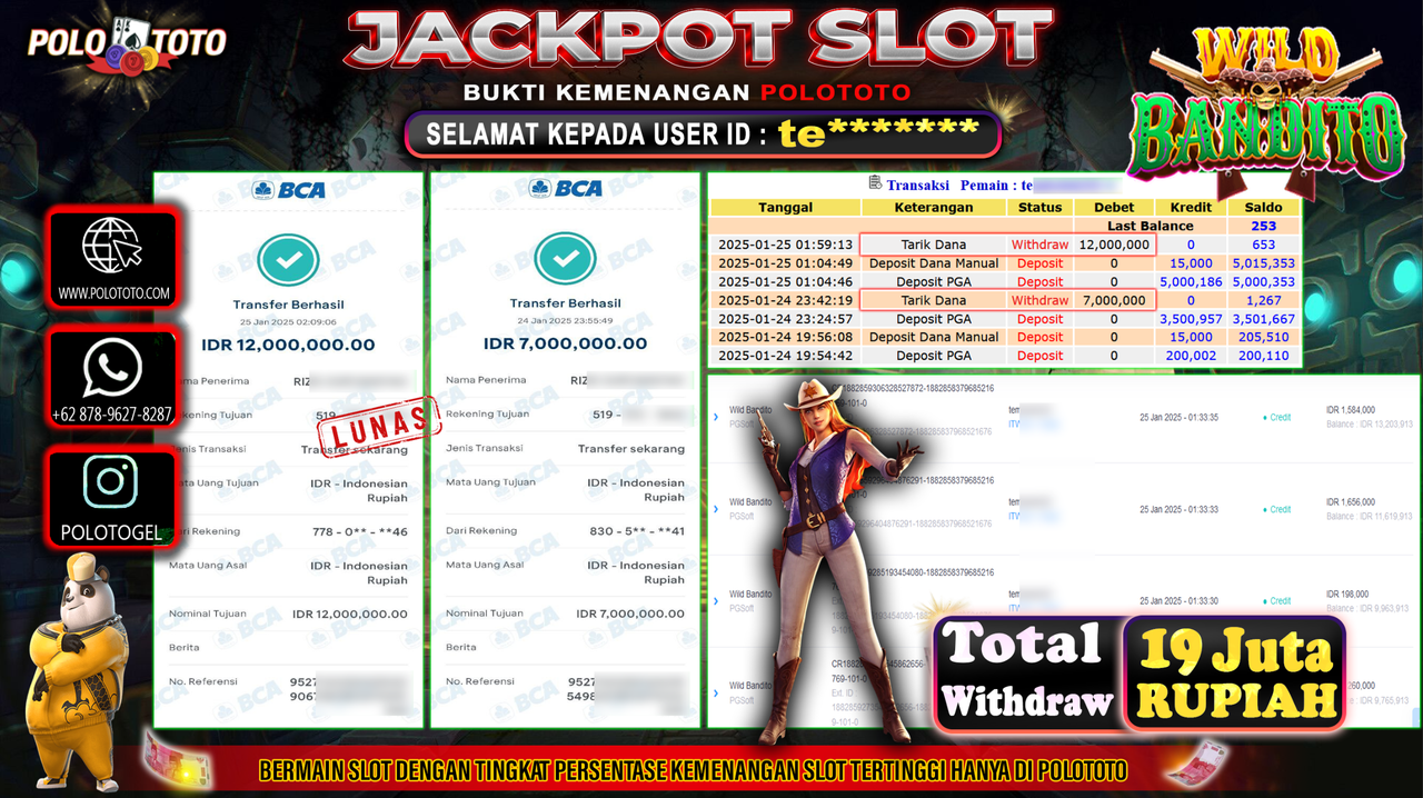 POLOTOTO JACKPOT SLOT WILD BANDITO Rp.19,000.000,- 