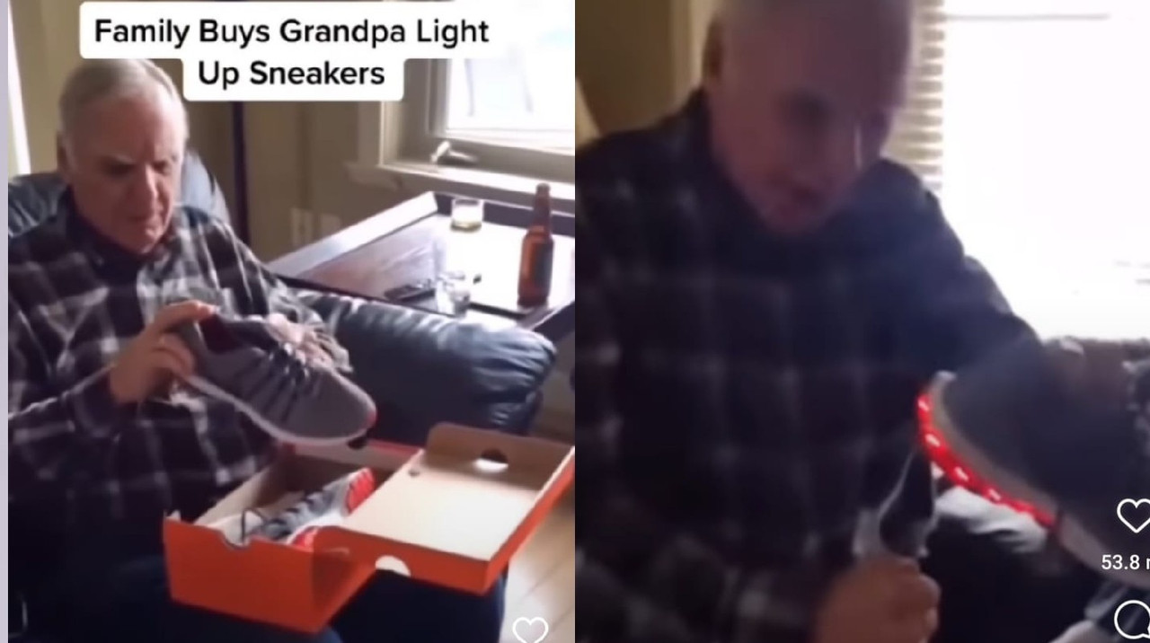 La historia del abuelito que se emociona al recibir sus tenis nuevos