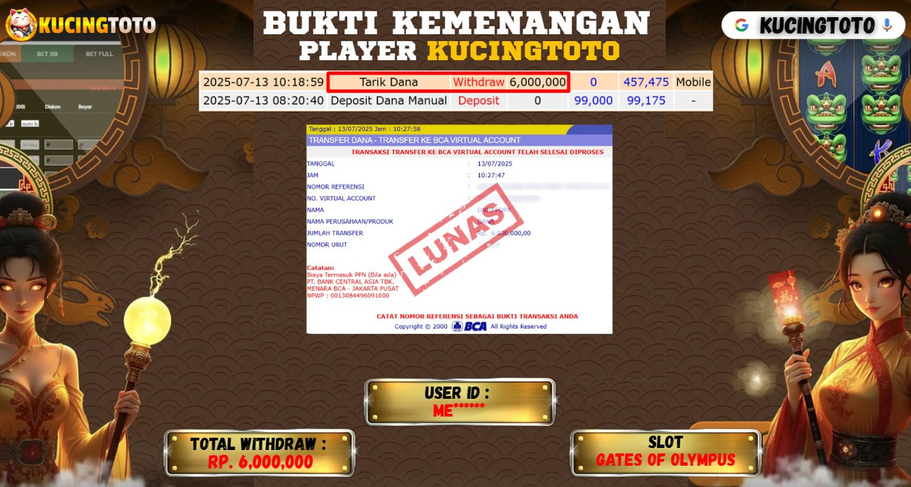 KUCINGTOTO JACKPOT SLOT GATES OF OLYMPUS RP.6.000.000.,- LUNAS