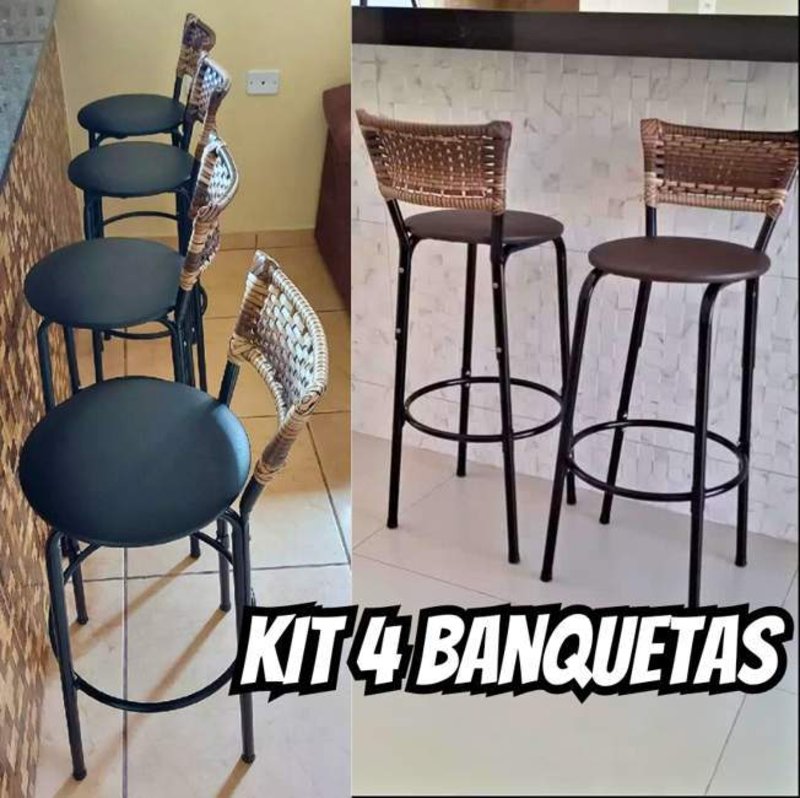 Kit 4 Banquetas Alta Cozinha Balcão Assento Marrom Escuro