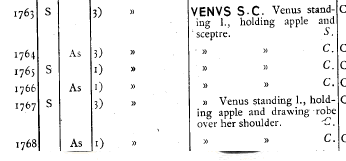 As de Lucila. VENVS S C. Venus estante a izq. Roma. 1