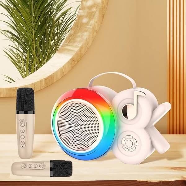 Mini altavoz de karaoke portátil con Bluetooth y luces RGB.
