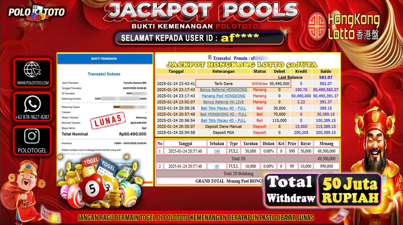 POLOTOTO JACKPOT TOGEL PASARAN HONGKONG Rp.50,000.000,- 