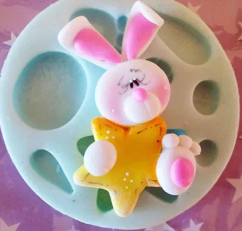 Molde silicona conejo baby con estrella para fondant pastel fimo pasta