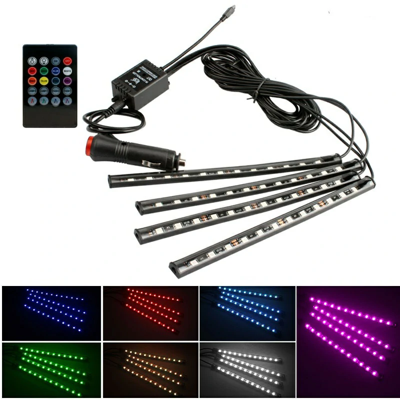 Kit Iluminare Auto LED RGB 22cm cu telecomanda 