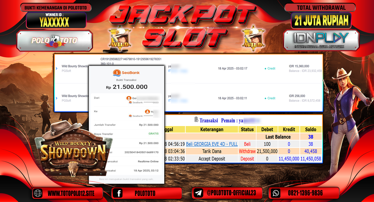 POLOTOTO JACKPOT SLOT WILD BOUNTY SHOWDOWN Rp.21.500.000,-