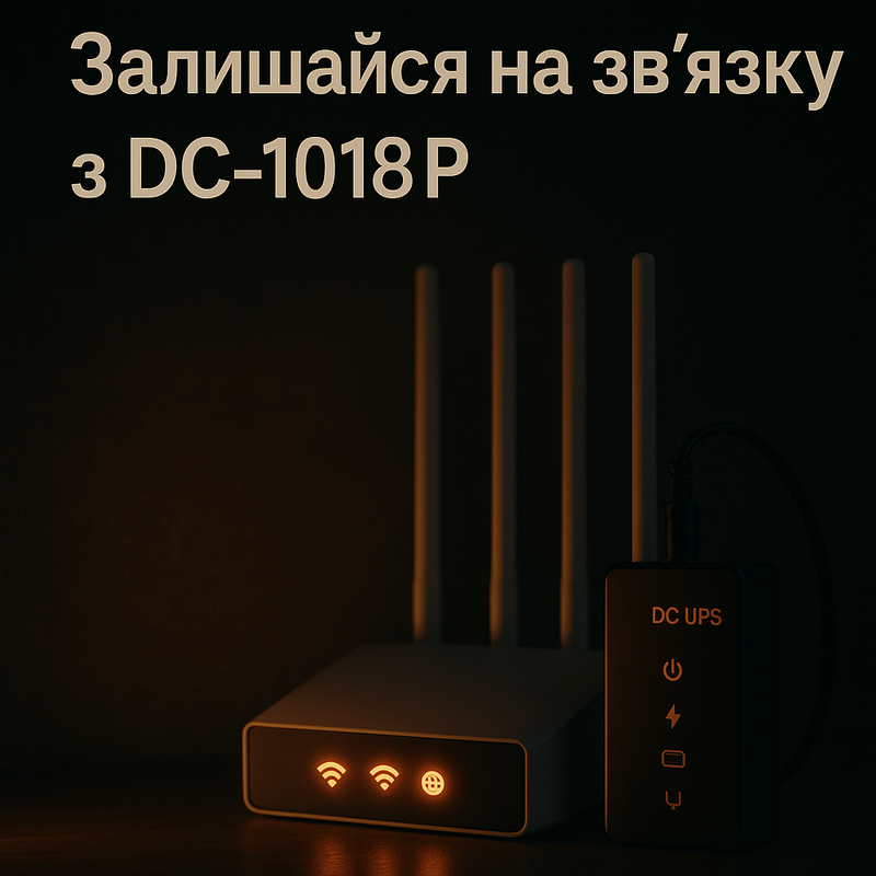 Джерело безперебійного живлення DC UPS DC-1018P — стабільне живлення роутера під час блекаутів, енергетична незалежність, купити на mobilsab.com.ua