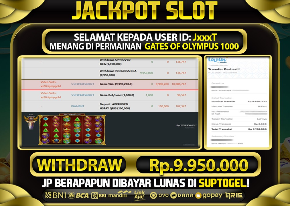  BUKTI KEMENANGAN 19 JULY 2025 MENANG DI PERMAINAN GATES OF OLYMPUS 1000 TOTAL WD 9 JUTA