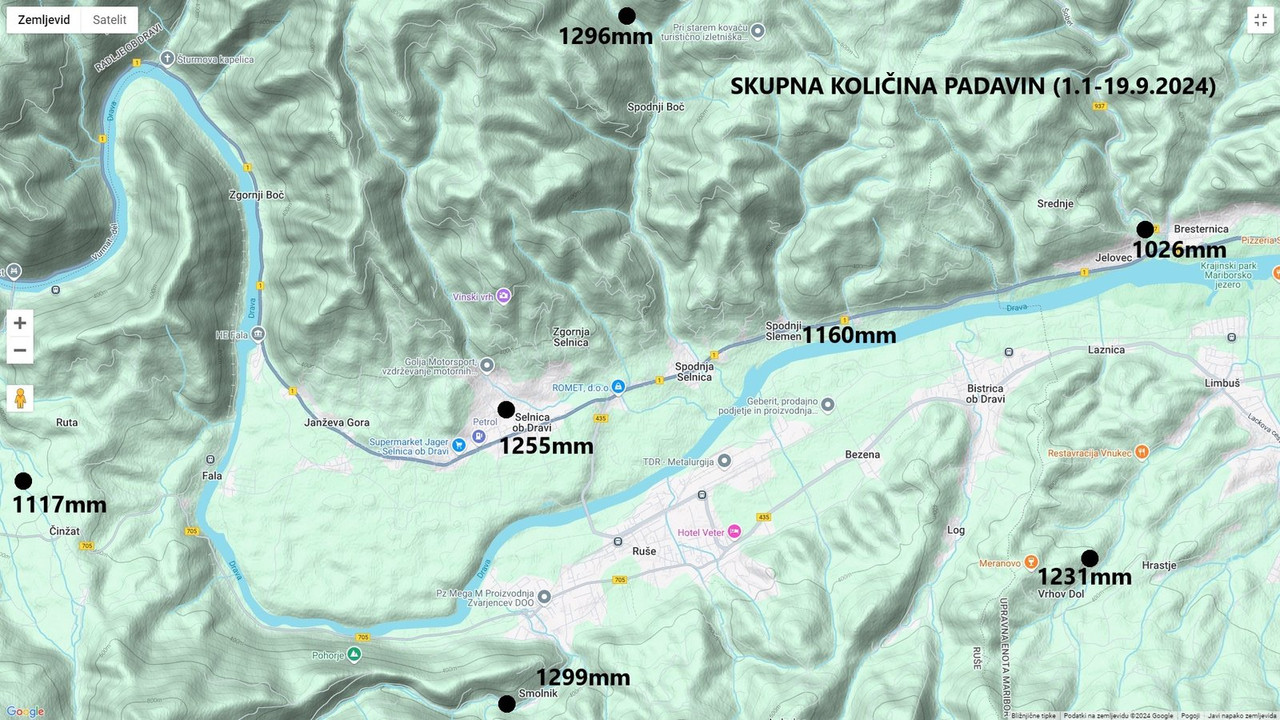 Skupna količina padavin (1.1-19.9.2024)