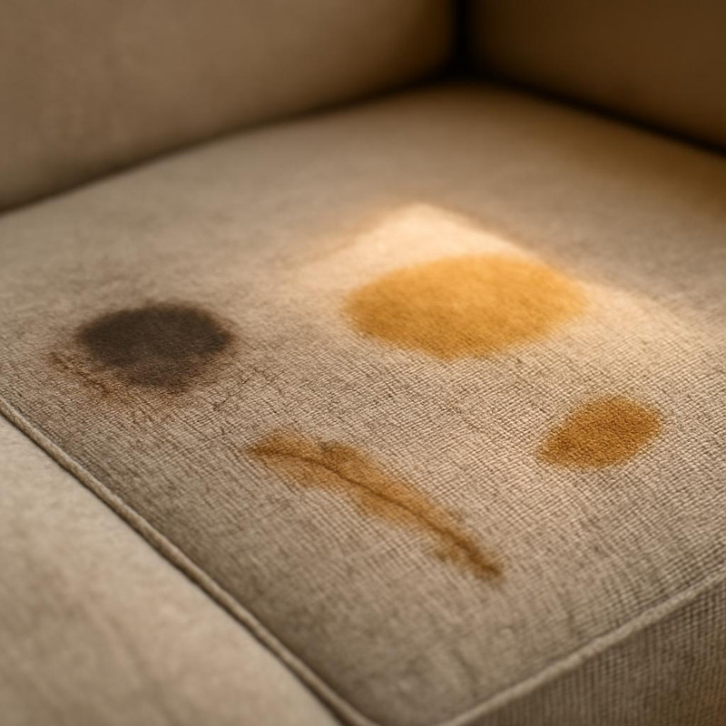 Различные типы пятен на обивке дивана