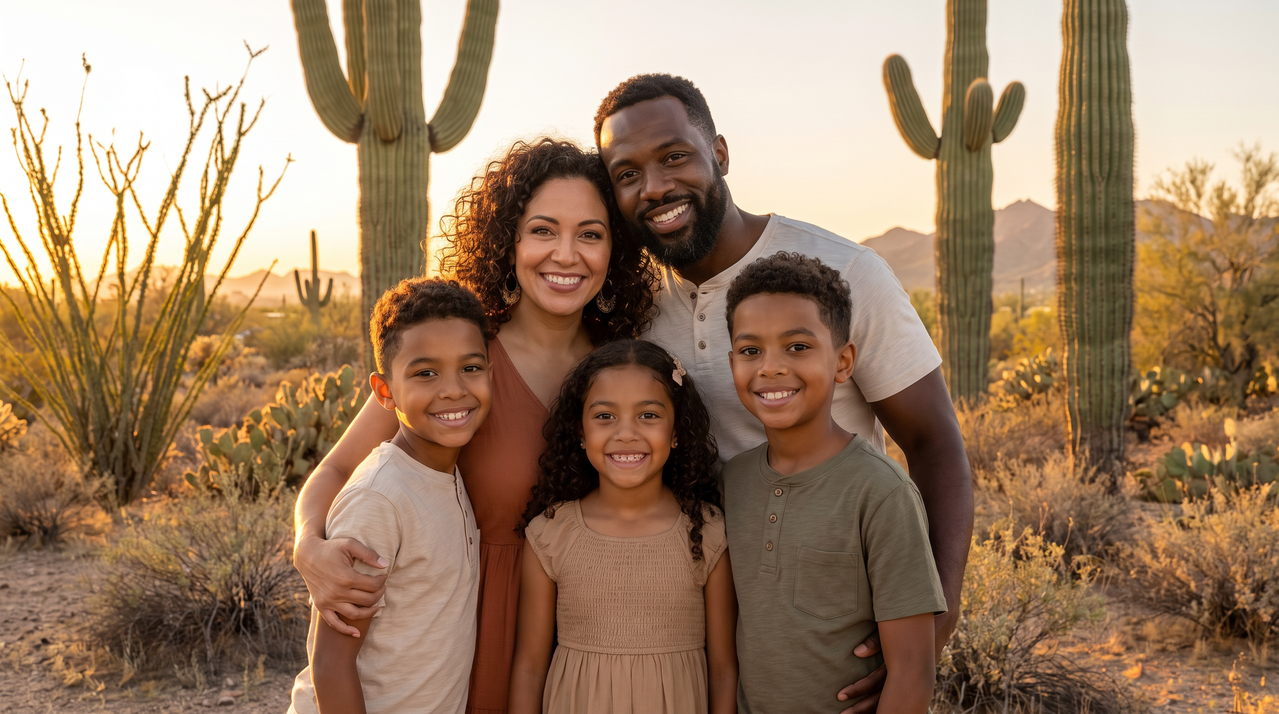 A family at home in Tucson, Arizona