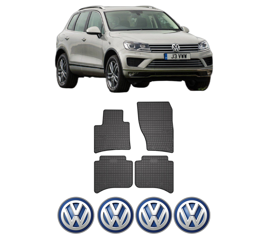 Set covorase presuri Volkswagen TOUAREG (7P5, 7P6) din 2010-2018, auto, din cauciuc thermoplastic, 4 Stickere auto cu Volkswagen