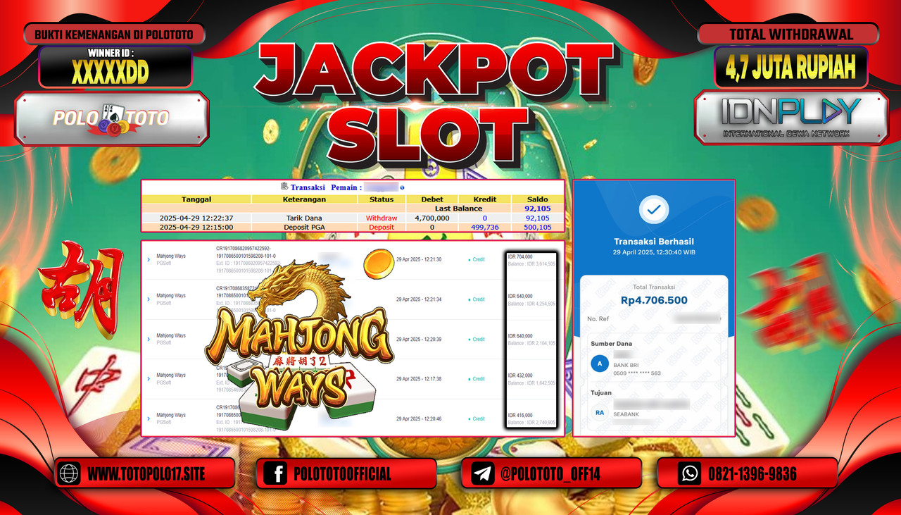 POLOTOTO JACKPOT SLOT MAHJONG WAYS Rp.4.700.000,-