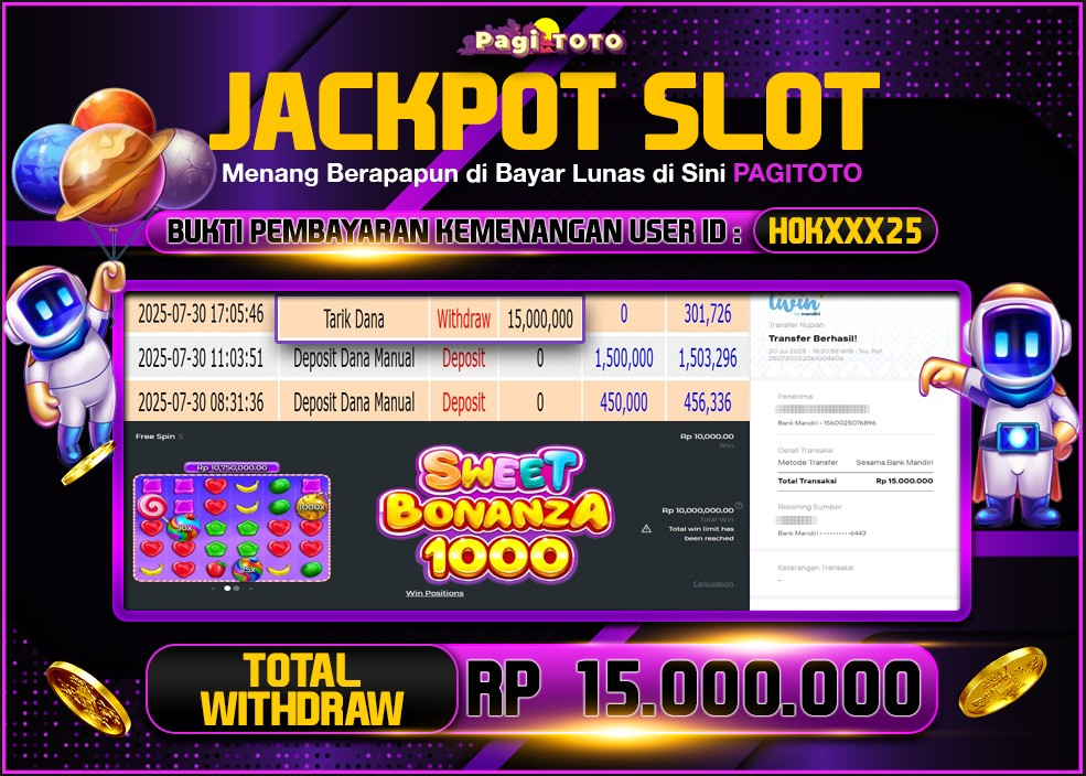 HAPPY JACKPOT MEMBER PAGITOTO SLOT SWEET BONANZA 1000 Rp 15.000.000-, - LUNAS