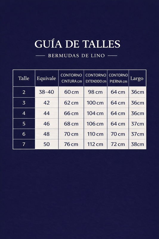 Tabla de talles Short de Lino ZinkGlobal
