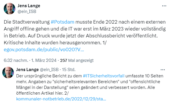 Untersuchungsbericht zum Cybervorfall Potsdam