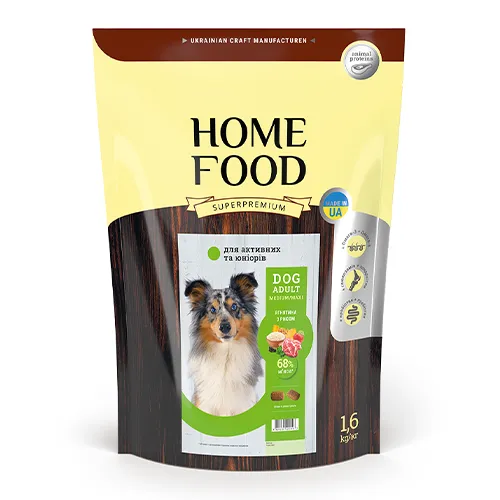 Корм DOG ADULT MEDIUM/MAXI Для активних собак і юніорів «Ягнятина з рисом» (1,6 кг) ТМ "Home Food"