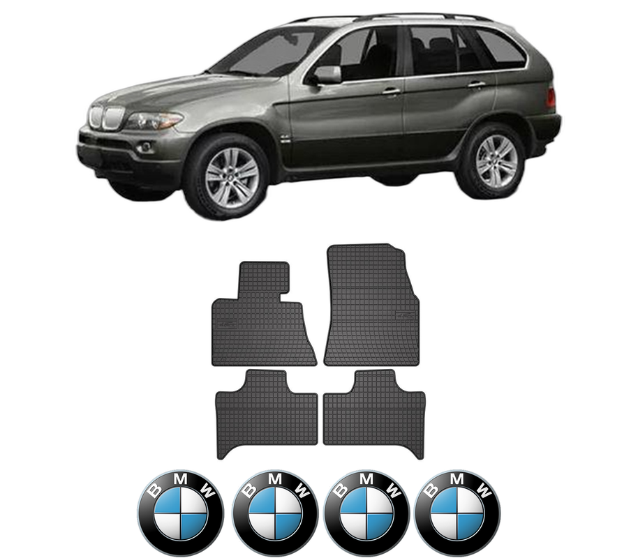 Set covorase presuri BMW Seria X5 (E53) din 2000-2006, auto, din cauciuc thermoplastic, 4 Stickere auto cu BMW Seria