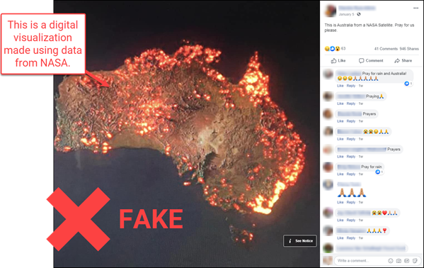fake satellite image of austrailia wildfires