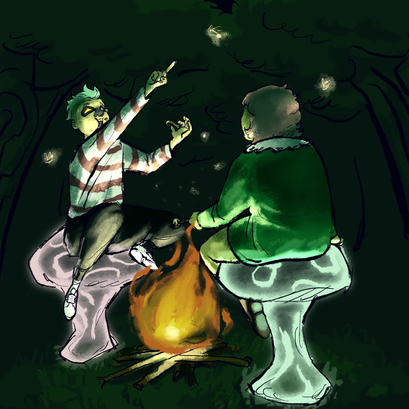 a coloured an shaded sketch of brightside and gloss from knuckle sandwich in a forest