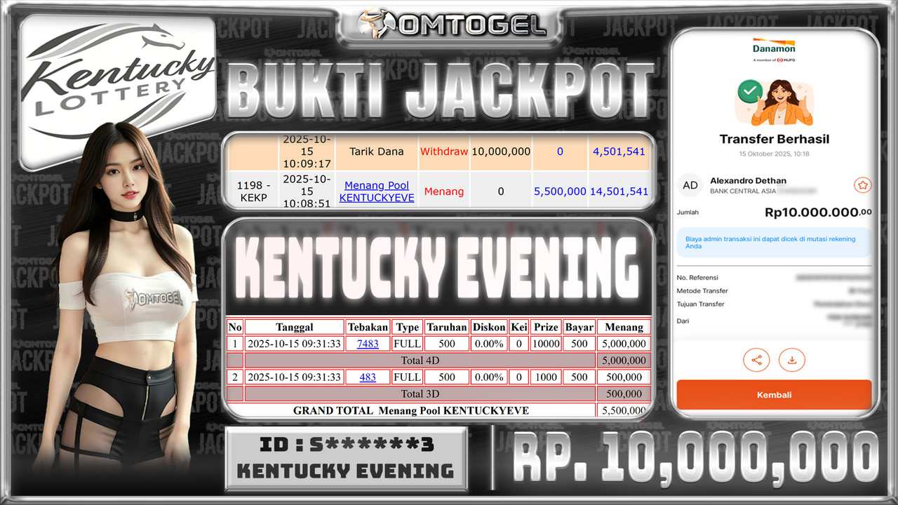 OMTOGEL JACKPOT KENTUCKY EVENING 4D 3D 10 JUTA DI BAYAR LUNAS ,-