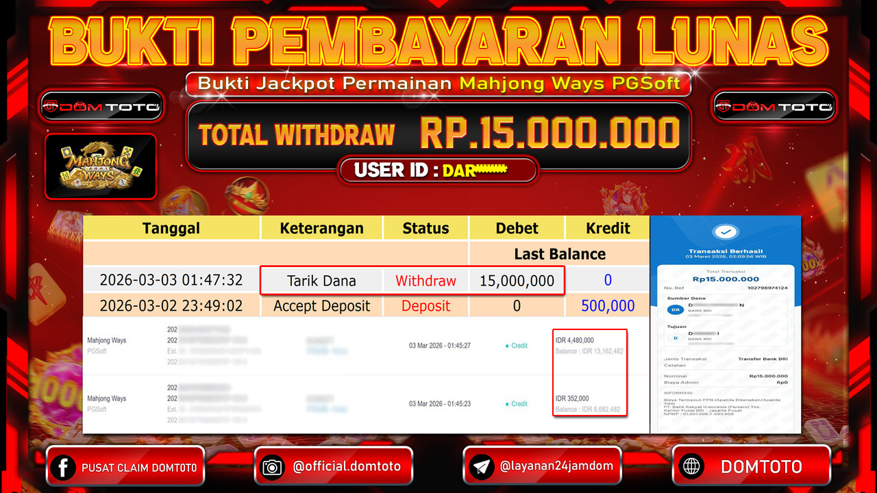 JACKPOT SLOT Mahjong Ways PGSoft 03 MARET 2026