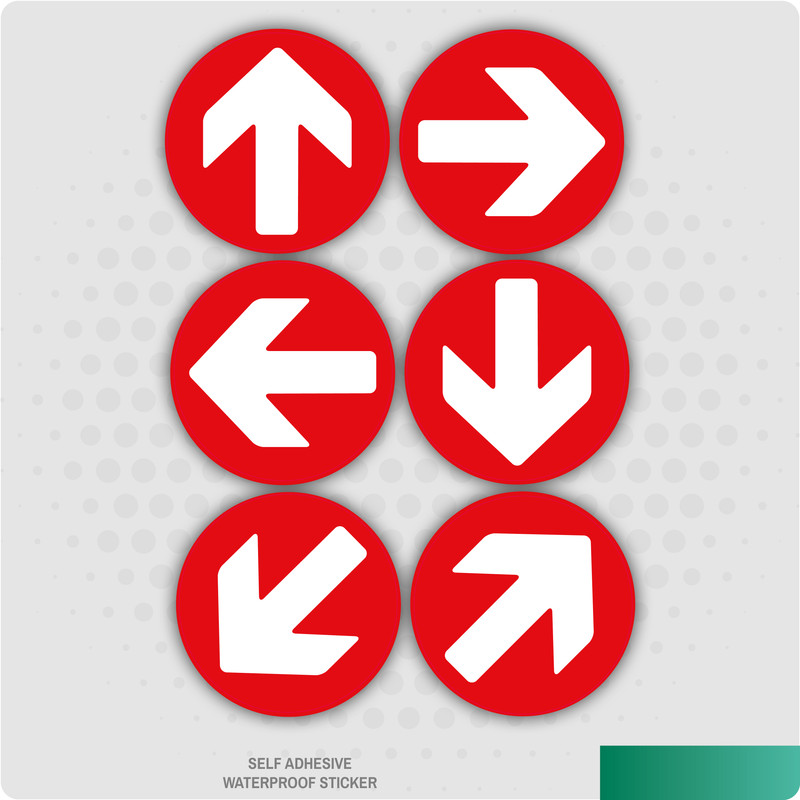 6 x Direction Arrows Red Self Adhesive Stickers Safety Signs eBay