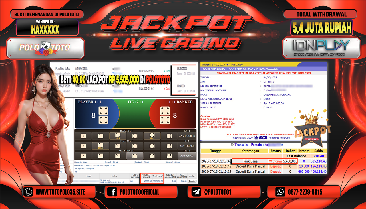 POLOTOTO JACKPOT SLOT PP LIVE MEGA SIC BAC Rp.5.400.000,- LUNAS