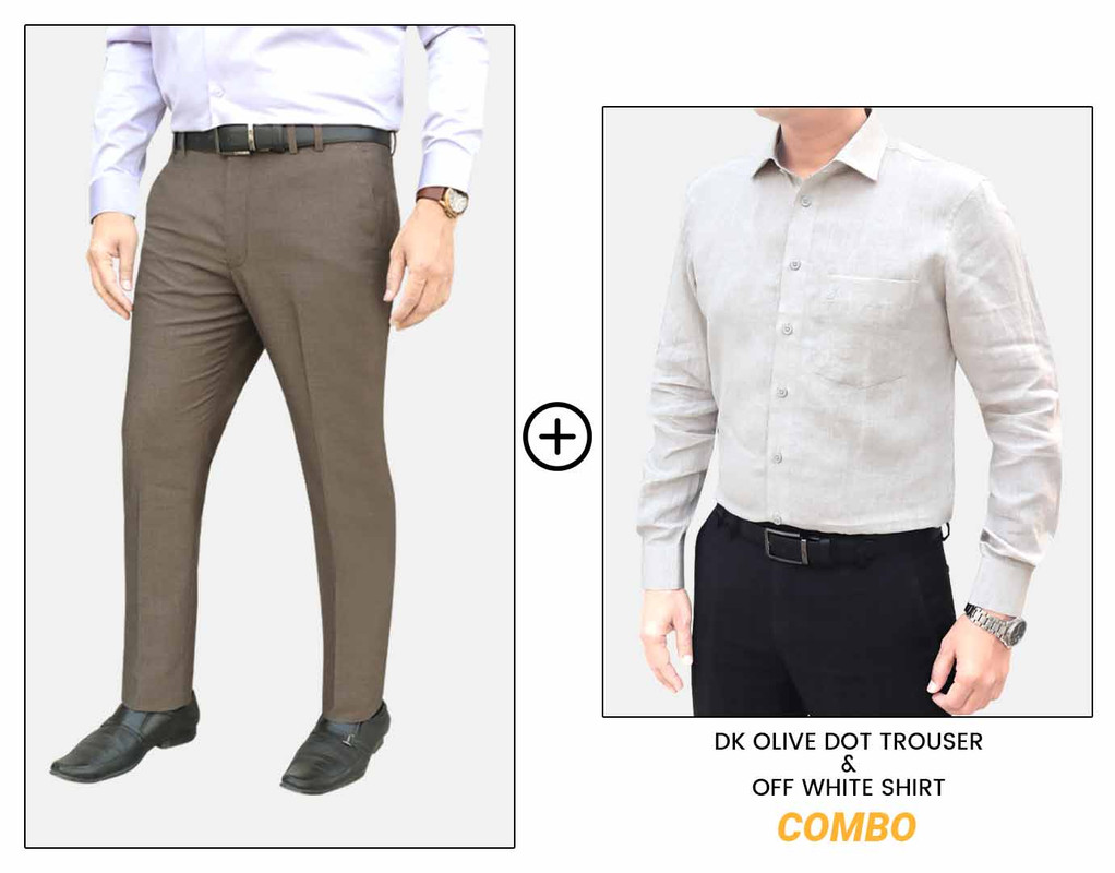 Olive Dot Trouser & White Linen Shirt Combo Offer