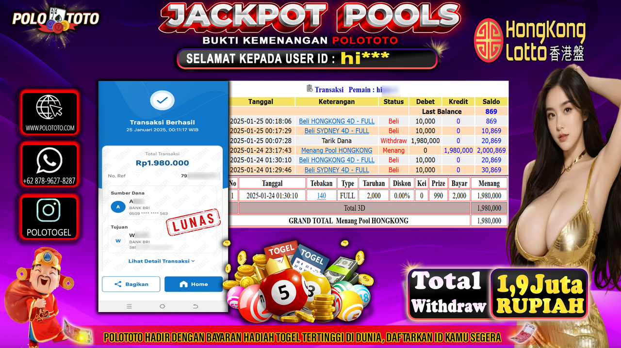 POLOTOTO JACKPOT TOGEL PASARAN HONGKONG Rp.1,900.000,- 