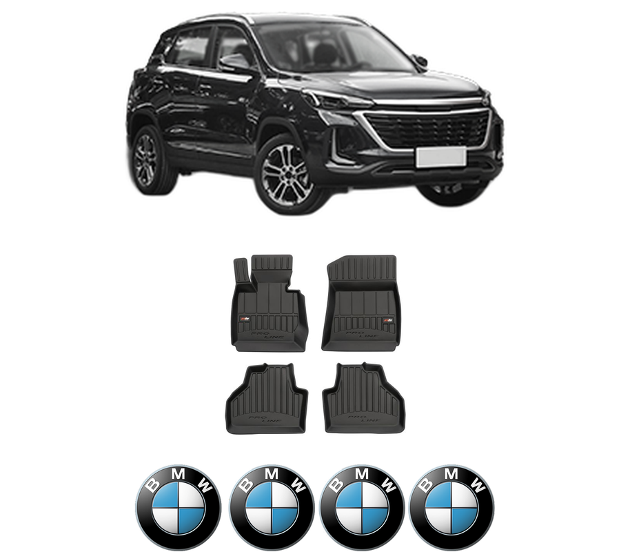 Set covorase presuri BMW Seria X3 din 2004-2021, auto, din cauciuc thermoplastic, 4 Stickere auto cu BMW Seria